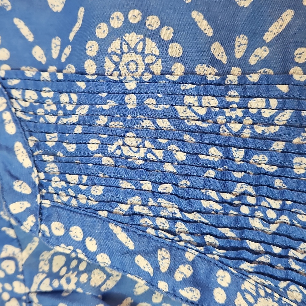 Talbots Women's Patterned Button Up Blouse Size XL Pleated Blue White 3/4 Sleeve - Picture 5 of 12